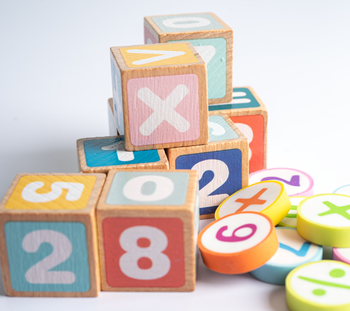 Colorful toddler counting blocks and coins