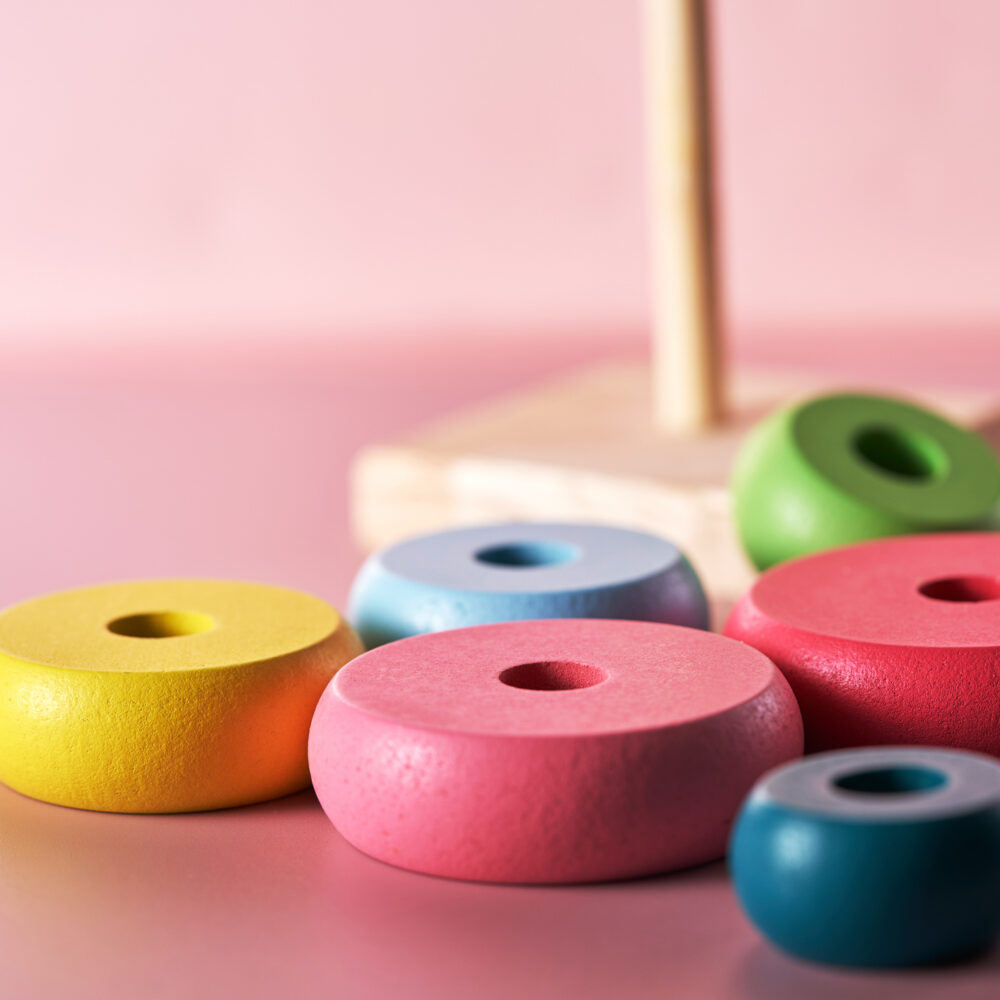 vibrant wooden stacking toy designed for children